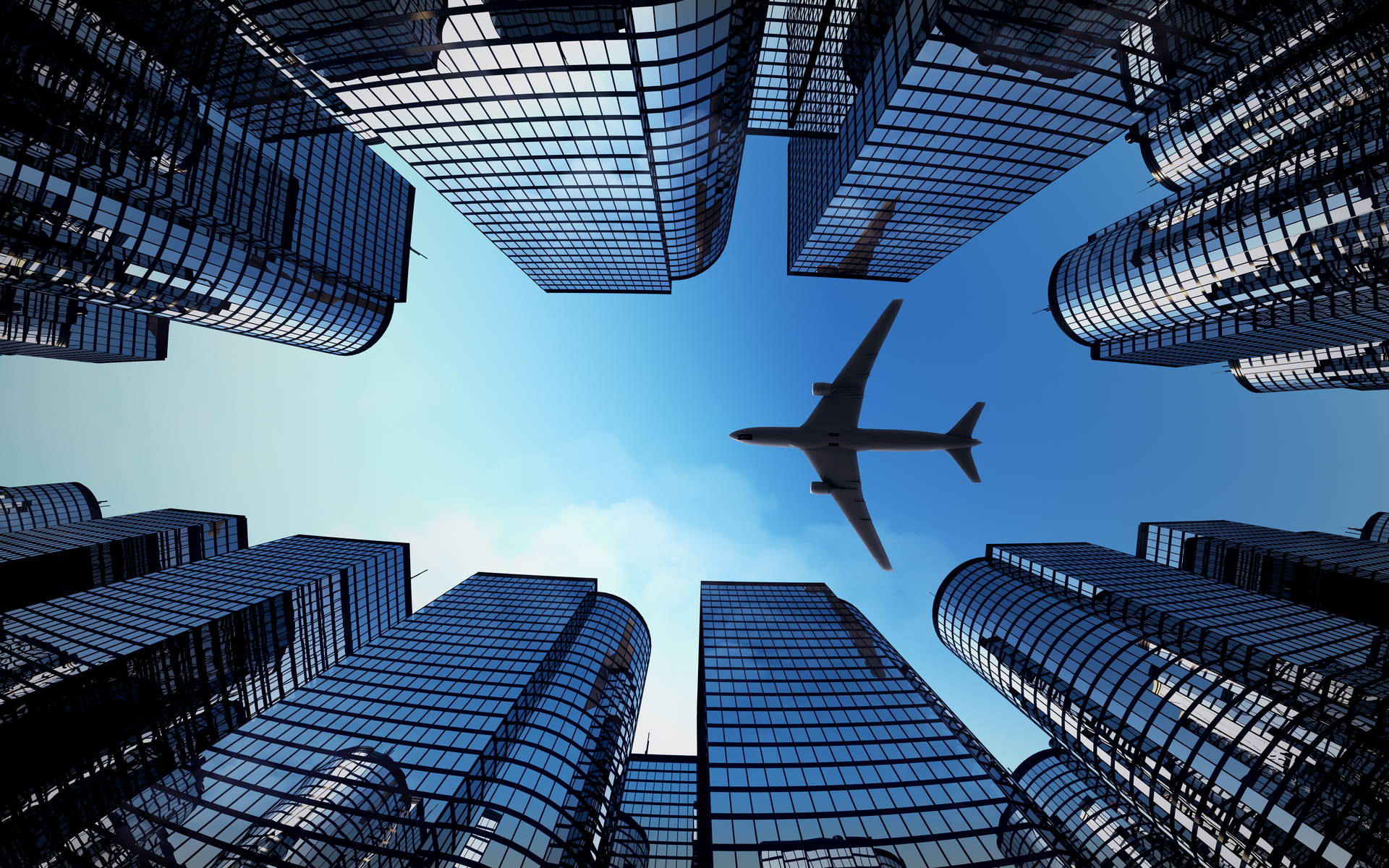 Business buildings and aircraft